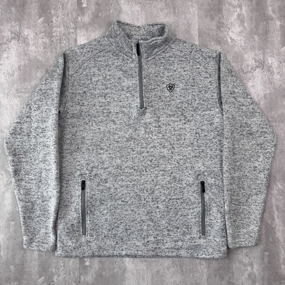 Ariat Sweater Mens Large Gray Caldwell 1/4 Zip Pullover Fleece Granola Work